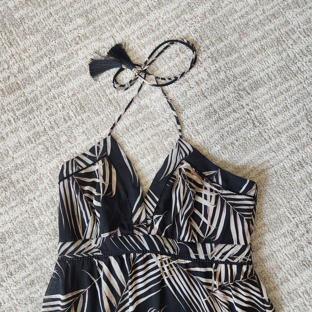 White House Black Market halter chiffon flowy palm leaf maxi dress size 10 - Picture 6 of 11